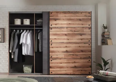 Obrázek produktu pro Šatní skříň s posuvnými dveřmi Dover 270 cm Alpine Lodge / betonový oxid, soft close:bez soft close, passepartout (rám):bez passepartout