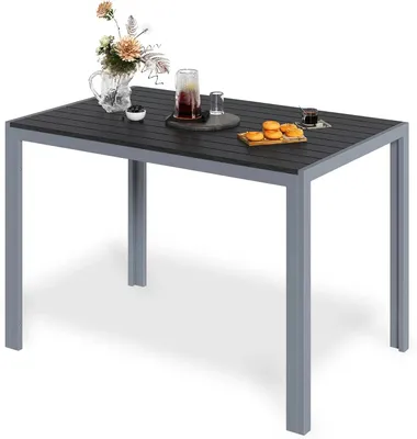 Image de Table d'extérieur - Table de jardin en aluminium - 110x70x73 cm - Plateau avec 10 lattes - Pour 6 personnes - Gris