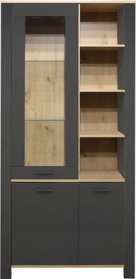 Produktbild von Vitrine - Anthrazit matt - Asteiche Nachbildung - B 96 cm - 3 Türen