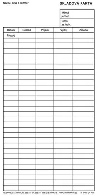 Obrázek produktu pro Tiskopis Skladová karta Optys, 100x210 mm