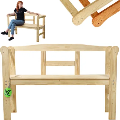 A collage of images showing a wooden park bench, with one image featuring a woman sitting on a similar bench.