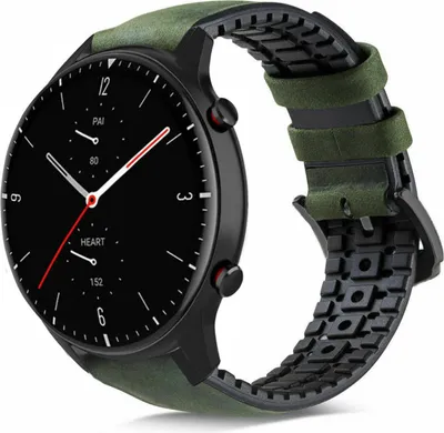 Produktbild von Strap-it Amazfit GTR 2 Silikon-/Lederarmband (Schwarz/Grün)