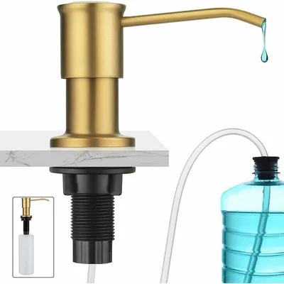 Produktbild von Küchenseifenspender mit 500-ml-Behälter + 1,2 m Silikon-Verlängerungsschlauch – Seifenspender für die Küchenspüle – gebürstete Farbe, Gebürstetes Gold