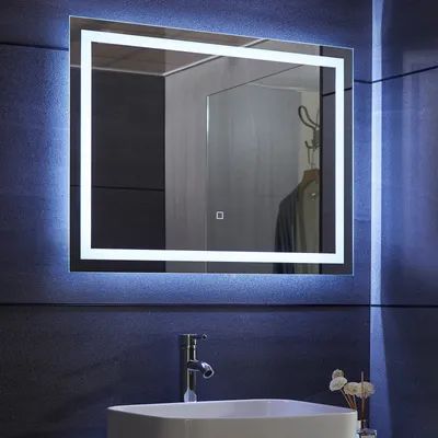 Obrázok produktu pre Kúpeľňové zrkadlo Aquamarin® LED – 80 x 60 cm, bez zahmlievania, s reguláciou jasu, energetická trieda A++, úsporné, s funkciou pamäte – kúpeľňové zrkadlo, LED zrkadlo, osvetlenie