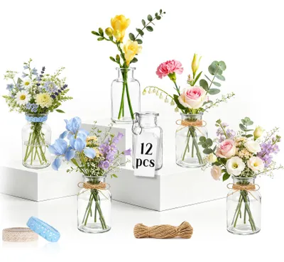 12er-Set Mini-Glasvasen 125 ml transparent für Tischdeko