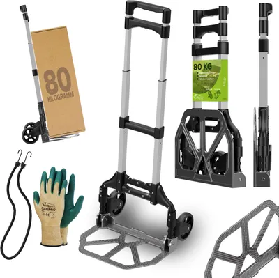 Produktbild von TroniTechnik® Sackkarre Handkarre klappbar, Transportkarre bis 80kg, Klappwagen - Vollgummireifen, höhenverstellbar