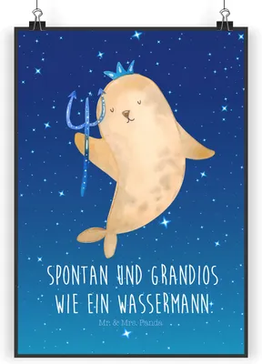 Produktbild von Mr. & Mrs. Panda Bild Sternzeichen Wassermann DIN A5 - Sternenhimmel Blau - Geschenk, Wandbild, wanddeko, drucke, Geburtstag Februar, Meer, Wandschmuck, Plakat, Meermann