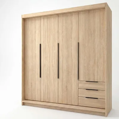 Produktbild von Geräumiger vier-türiger Kleiderschrank KLARI mit Schubladen und Metallgriffen – modernes Design