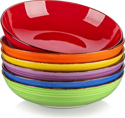 Image de Bols en faïence, set de 6 bols à soupe, assiettes à pâtes, assiettes creuses, bols à pâtes, bols à ramen, bols à salade, bols multi-usages