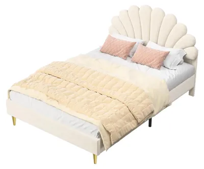 Obrázok produktu pre Detská postel – Jednolôžková posteľ 140x200 cm – Nastaviteľná opierka hlavy – Drevený rám s latkovým roštom – Posteľ pre dievčatá s motívom princeznej – Zamat – Béžová