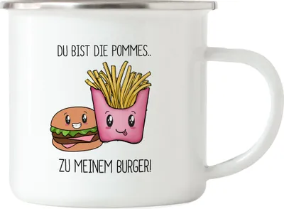 Produktbild von Pommes Zu Meinem Burger Emaille Tasse Valentinstag Freundin Freund Süß Geschenkidee Paar Liebe Couple Jahrestag