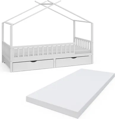 Produktbild von Vitalispa Hausbett Franka, 90x200 cm mit 2 Schubladen und Matratze, Weiß