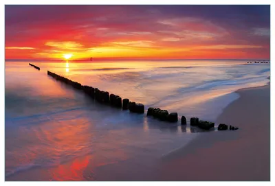 Produktbild von Wallario Küchenrückwand aus Glas, Größe: 90 x 60 cm, Motiv: Farbenspiel im Himmel - Sonnenuntergang am Strand | Spritzschutz | abwischbar | pflegeleicht | in