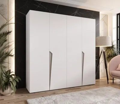 Obrázok produktu pre Štvordverová šatníková skriňa 200 cm SORAYA 1 - biela / kašmírové úchyty