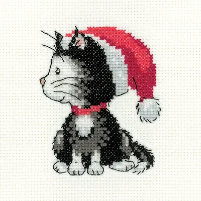 Produktbild von Auslaufmodell Heritage Kreuzstich Set Aida "Schwarzweiss-Weihnachtskätzchen", Zählmuster, SHBW1656-A, 7x9cm
