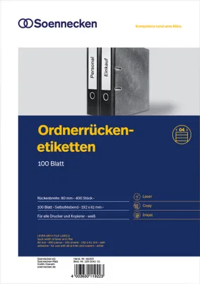 Obrázek produktu pro Soennecken štítek na spisy 66309 široký/krátký sk bílý 400 ks/bal.