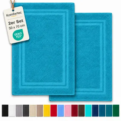 Immagine prodotto di Due tappetini da bagno Komfortec in cotone al 100%, spessore 600 GSM, ideali per la doccia
