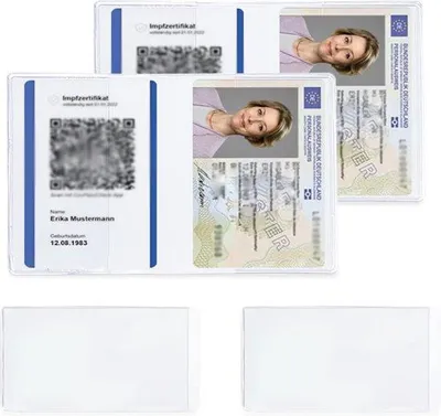 Produktbild von Transparente Kunststoffhülle für Impfpass - wasserfest - ripstop - für Erwachsene und Kinder - Impfzertifikat - Pass - Kreditkarten-Schutz - 4