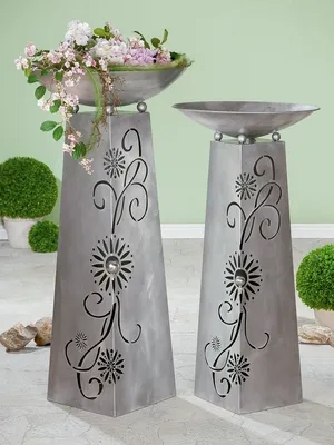 Immagine prodotto di Gilde Schalenständer, "Blütenranke", Blumendesign, Metall, silberfarben, VE 2, H. 102 cm, D. 50 cm 68779 4063387687796