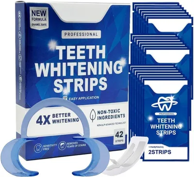 Produktbild von Whitening Strips,Zahnbleaching Set,Teeth Whitening Strips für Sensitive Zähne,ZähneAufhellen in 14 Tagen,BleachingZähne mit Perfekte Adhäsion 42 Stück