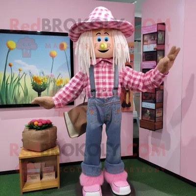 Produktbild von Rosa REDBROKOLY Vogelscheuche Maskottchen Kostüm figur bekleidet mit einem Flanellhemd und Geldbörsen