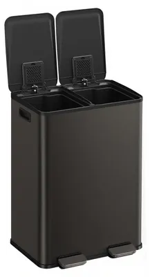 Immagine prodotto di Contenitore per rifiuti a due scomparti, in acciaio inossidabile, capacità 2 x 30 litri, colore grigio, dimensioni 37,7 x 47,6 x 66,9 cm