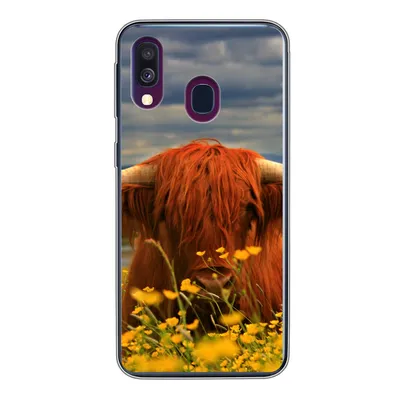 Produktbild von MuchoWow® Handyhülle Schutzhülle Hülle für Samsung Galaxy A40 Schottischer Highlander - Tiere - Blumen Silikon Softcase Handy Hülle - Handy-Tasche
