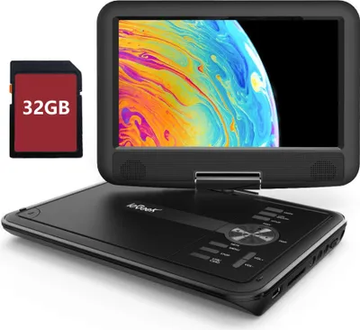 Produktbild von ieGeek 11.5" Tragbarer DVD Player mit 9.5" Schwenkbaren Augenschutzbildschirm CD Player Aufladbare, Schwarz, Haltepunktspeicher, 32GB