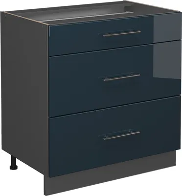 Produktbild von Küchenunterschrank Vicco Fame-Line Dunkelblau Hochglanz 80 cm mit 3 Schubladen, AP Eiche, Model 48892