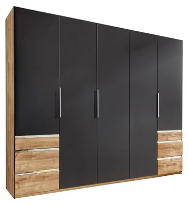 Image de Armoire Level à portes battantes et tiroirs, finition au choix : chêne planches / graphite