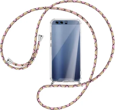 Produktbild von Handykette Backcover-Schutzhülle mit Band (Metall silberfarben) für Huawei P10 - rosa Karo