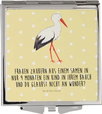 Produktbild von Mr. & Mrs. Panda Schminkspiegel Storch - Gelb Pastell - Geschenk, Baby, Kleiner Spiegel, Störche, Kosmetikspiegel, Schwangerschaft, Frauen, Lustige Sprüche, Mutter