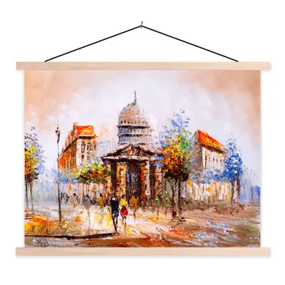 Produktbild von MuchoWow® Textilposter Gemälde - Stadt - Öl 60x45 cm mit holzfarbenen Rahmen - Bild