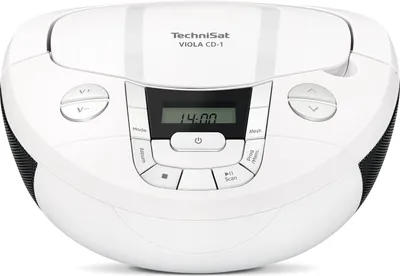 A white TechniSat Viola CD-1 boombox is shown from a front-facing angle against a white background.