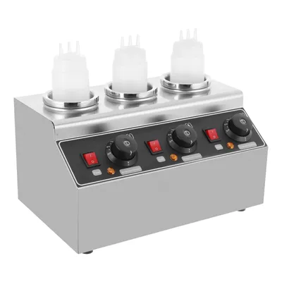 Produktbild von Elektrisch Saucenwärmer Schokoladenwärmer Schokowärmer Sauce Warmer Edelstahl Mit 3 Plastikflaschen für Restaurants, Imbissstationen, Cupcake Store