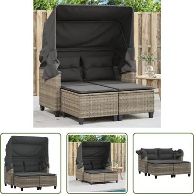 Produktbild von The Living Store Gartensofa 2-Sitzer mit Dach und Hockern Hellgrau Poly Rattan