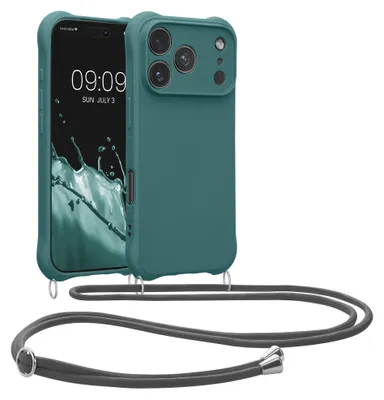 Produktbild von kwmobile Hülle mit Kordel für Apple iPhone 18 Pro / iPhone 17 Pro - TPU Silikon Handyhülle mit abnehmbarer Kordel, Necklace Case in Petrol