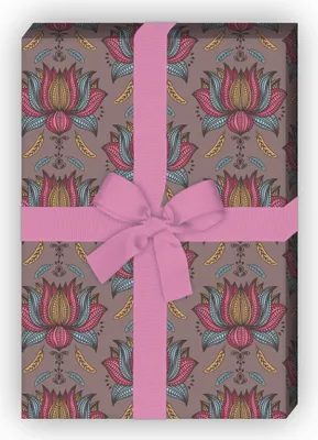 Produktbild von Tolles Geschenkpapier Set, Dekorpapier mit indischem Blumen Motiv, braun  - G8811, 32 x 48cm