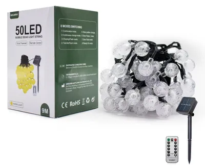 Solar-Lichterkette, 50 warme LEDs, 9 m, 8 Modi, IP65