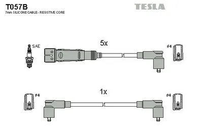 Produktbild von TESLA T057B Zündkabelsatz Zündleitungssatz für VW Transporter IV Bus (70B, 70C, 7DB, 7DK, 70J, 70K, 7DC, 7DJ) Transporter IV Kastenwagen