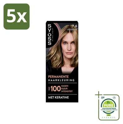 Produktbild von 5 x Syoss Dauerhafte Coloration 7-6 Mittelblond mit Keratin - Großpackung - 5 Stücke