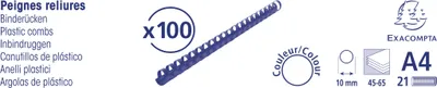 Image de Exacompta Boite 100 reliures spirales plastique 10mm Noir 75301E