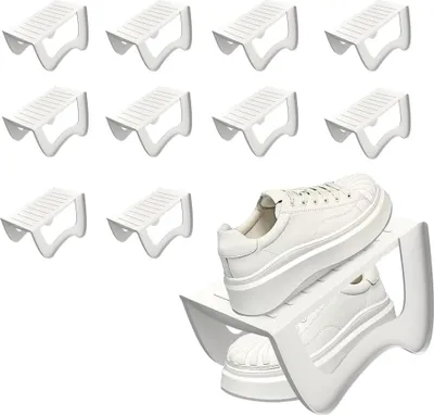 Produktbild von TRMLBE Schuhstapler 10 Stück Schuhorganizer PP-Kunststoff Anti Rutsch Schuhregal Doppelschicht Stapelbar Schuhaufbewahrung Platzsparend Schuh Organizer, Weiß