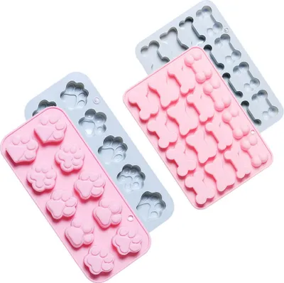 Obrázek produktu pro CANDeal Balení 4 silikonových forem Doggy Paws And Bones, potravinářské nepřilnavé silikonové formy na čokoládu, bonbóny, želé, kostky ledu, psí pochoutky