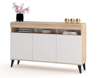 Produktbild von Große Kommode Fernsehschrank LUNA 3D Golden Sonoma Eiche/Weiß Matt 120cm