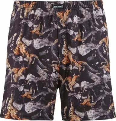 Produktbild von bruno banani Herren Jersey-Boxershorts - PANTHERA, bb Premium Line, Print Schwarz/Beige S