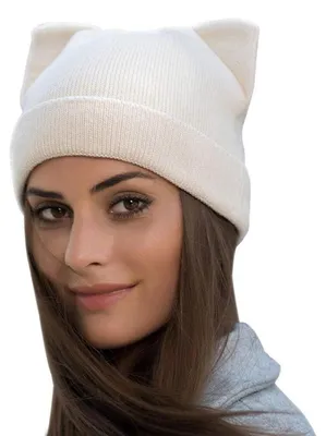 Immagine prodotto di Berretto da donna invernale in maglia con orecchie da gatto, taglia unica, color beige