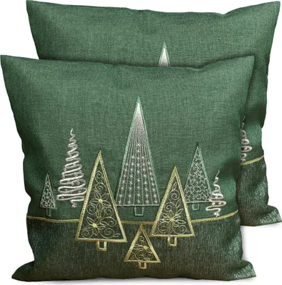 Produktbild von 2er Set Kissenhüllen 40x40 cm dunkelgrün mit Tannenbaum Weihnachten