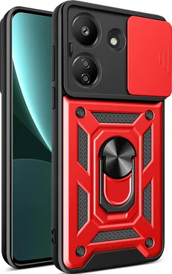 Produktbild von Hülle für Xiaomi Redmi 13C 4G mit Ring Ständer Halter Dia Kameraschutz TPU PC Hybrid Handyhülle Rot
