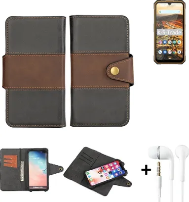 Produktbild von K-S-Trade Handyhülle Schutzhülle Bookstyle Wallet-Case kompatibel mit Cubot KingKong 5 + earphones Bumper rundumschutz schwarz-braun 1x